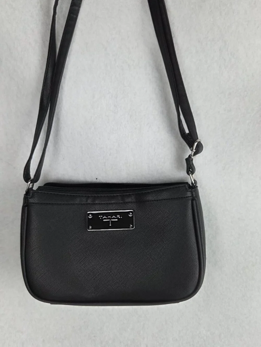 Tahari Women's Small Saffiano Faux Leather Crossbody Bag Black